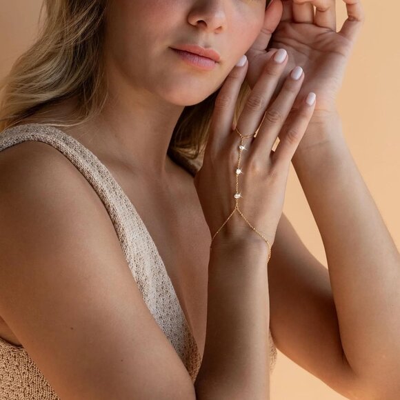 Gold-Style 07 Dainty Stack Beaded, Hand Chain Bracelets Jewelry Gifts for Women - Picture 2 of 8